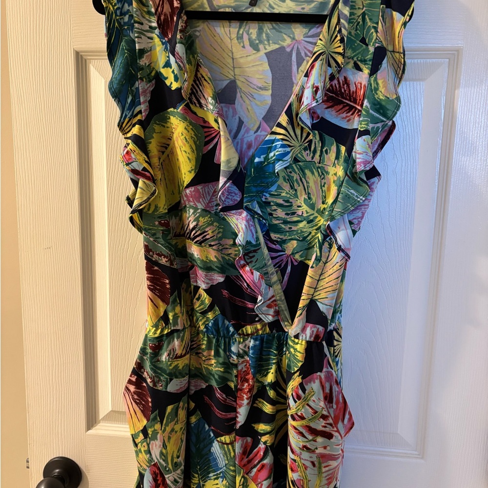 BCBGMaxAzria Tropical Leaf Print Jumpsuit Medium